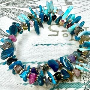 Artisan Chunky Aquamarine & Tourmaline Gemstone Wrap Bracelet